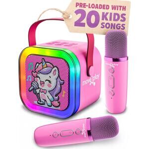 Kids Mini Karaoke Machine 20+ Songs & Bluetooth Speaker w/ 2 Microphones